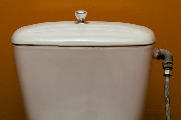 White toilet cistern with chrome push button showing fill valve area where a continuously running fault occurs